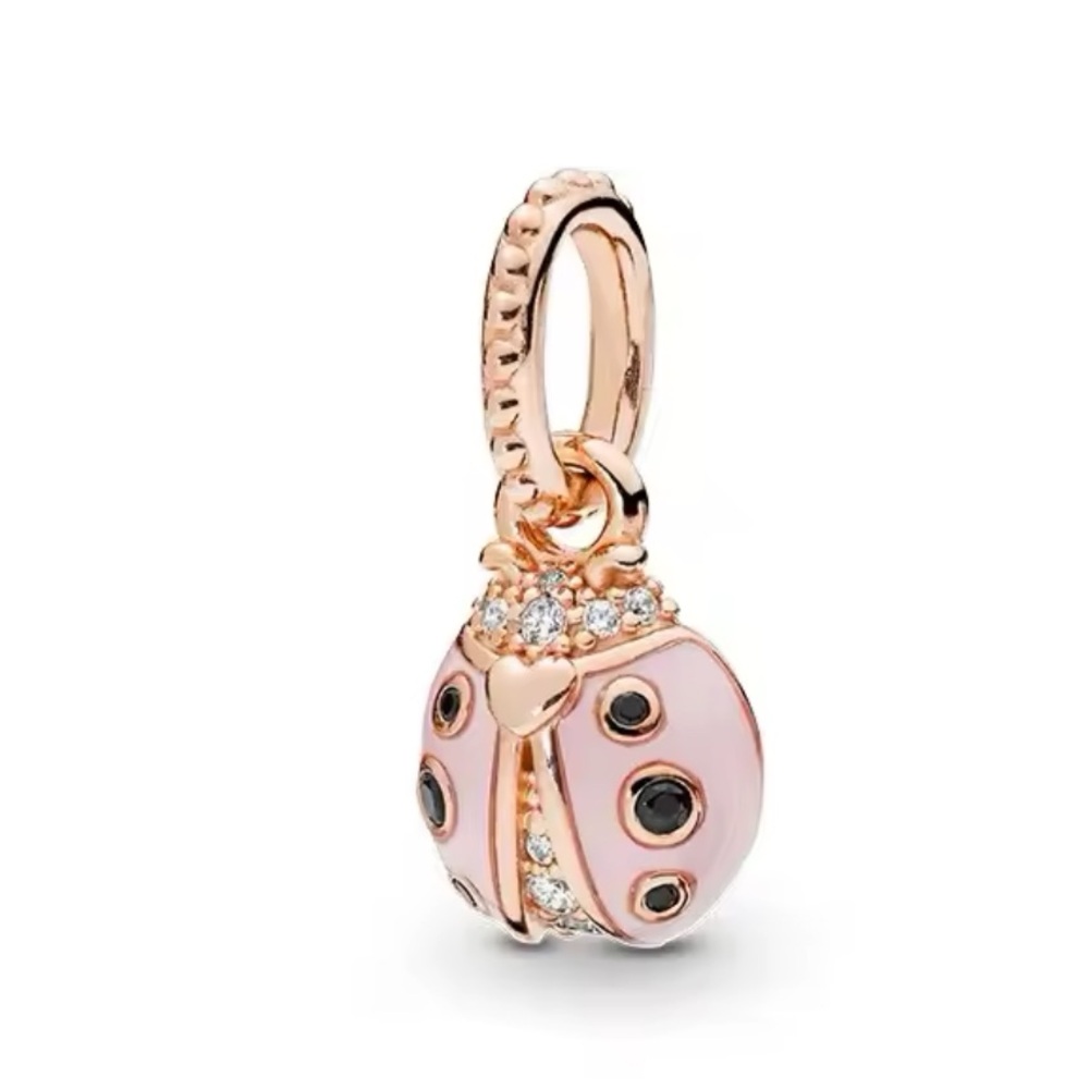 NWOT Rose Lucky Pink Ladybird Ladybug Pendant Dangle Charm Sterling Silver 925